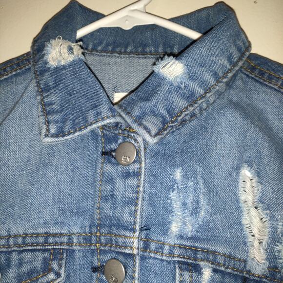 Rsq Denim Jean Jacket Women's S Distressed Medium Wash Blue Rips Trucker Pockets - Picture 4 of 16